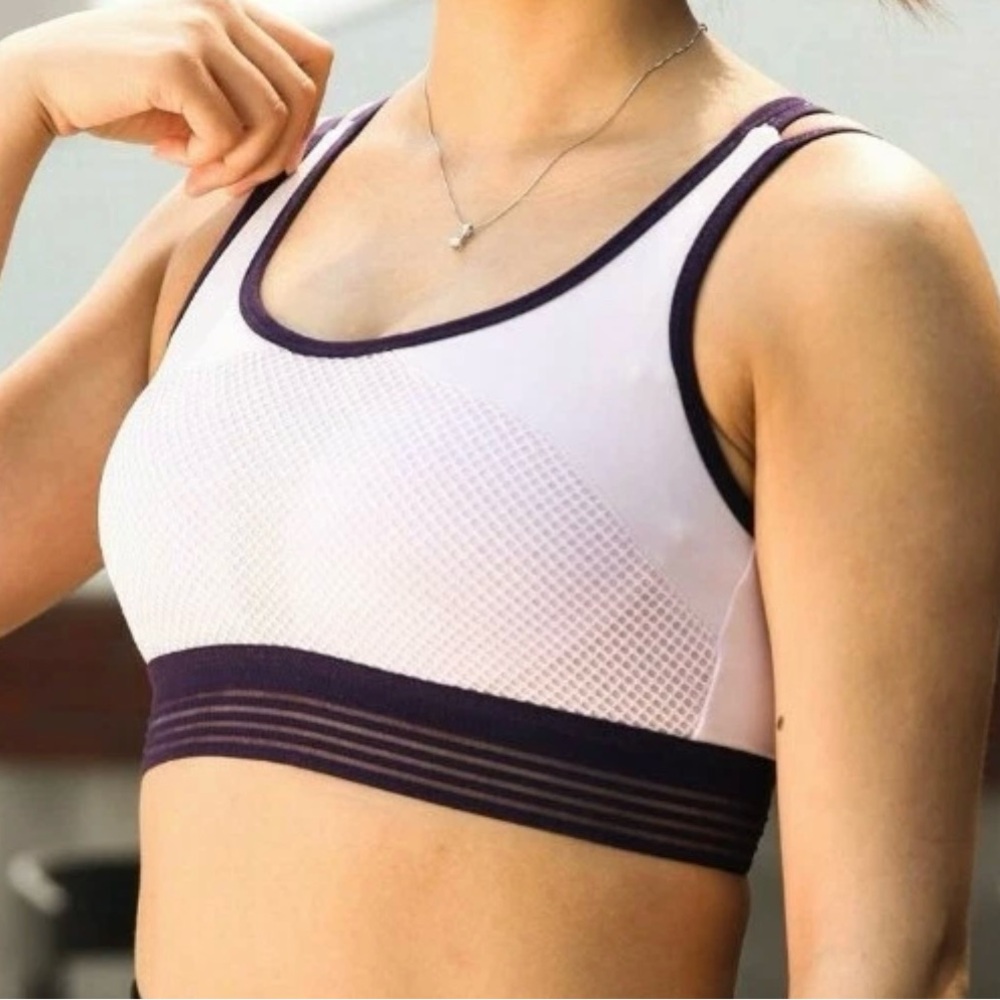 Purple and White Racerback Sports Bra with Medium Support